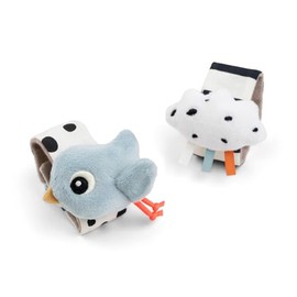 Done by Deer Happy Clouds Rattle Bracelet Pack of 2 Blue – Perfect for Stimulating the Senses, Body Awareness and Recognizing Hands – Baby Toy from 0 Months – Velcro Fastener