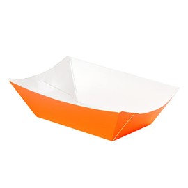 Restaurantware Bio Tek 6 Ounce Boat Paper Boats 50 Disposable #40 Food Trays - PE Lining Durable Tangerine Paper Food Baskets For Concession Stands Picnics or Fairs Stackable