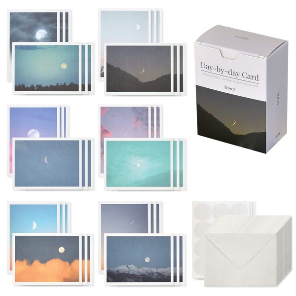 Monolike Day-by-day Mini Cards with Mini Cards - 36 Envelopes 36 Stickers Set of 36 Mini Designs Celebration Cards Thank You Cards