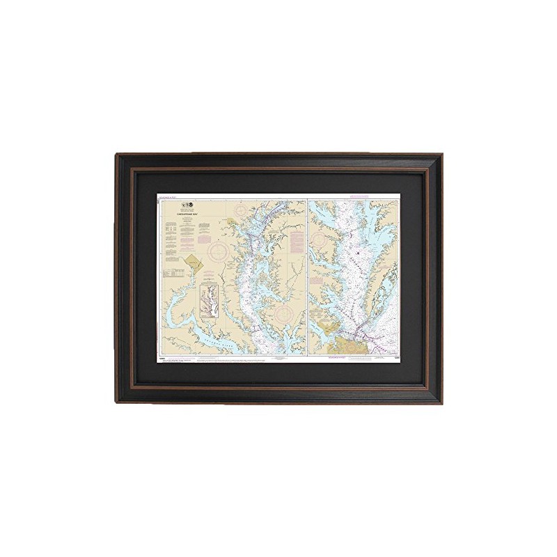 Framed Nautical Chart 12280 : Chesapeake Bay - Standard Size.