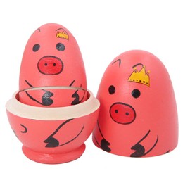 Winterworm Set of 5 Cute Egg Shape Animal Theme Pink Pig with Imperial Crown Stacking Toy Handmade Russian Nesting Doll for Kids Toy Birthday