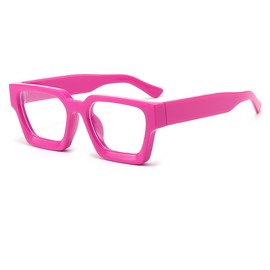 JOVAKIT Fashion Square Blue Light Glasses for Men Women Simple Designer Style Thick Frame Computer Eyeglasses Anti Eyestrain (Rose Red)