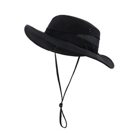 Zylioo Oversize UV Boonie Sun Hat,XXL Quick Dry Fishing Hat,Large Cool Summer Hat with Strap,Breathable Hiking Hat Black