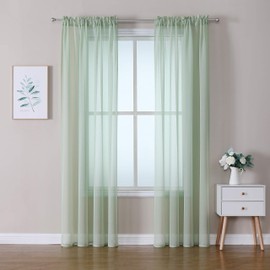 Miulee set of 2 voile curtains, transparent curtain, polyester tab-top curtain, transparent living room, airy decorative curtain for bedroom.
