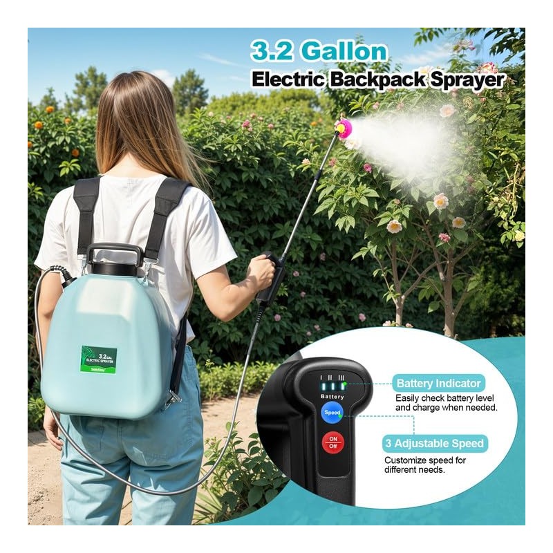 3.2 Gallon Battery Powered Backpack Sprayer, Upgraded Electric Back Pack