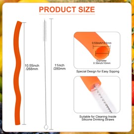 Vibrant Color Sets 6 PCS 10.55" Extra Long Reusable Silicone Straws - Bore for Thick Drinks BPA-Free with Cleaning Brushes