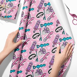 Vnaaem Funny Wrapping Paper for Adults Men Women - 6 Pcs Pink Rude Shape Gift Wrap for Anniversary Birthday Best Friend Gay Bridal Shower Bachelorette Party Valentine's Day - 19.6 X 27.8 Inch