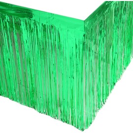 PUZINE 4 Pack Metallic Foil Fringe Table Skirt Tinsel Party Table Skirt Banner for Parade Floats Mardi Gras Party Decoration（L108 inH 29in） (Green)