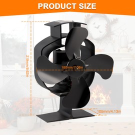 HUAREW 4 Blade Wood Stove Fan, Heat Powered Fireplace Fan Oscillating, Fireplace Fan 46° Rotation Left-Right with Button Control for Home Wood/Buddy Heater/Gas Stove