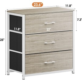 Memobarco Nightstand, End Table, Bedside Table, Tall Fabric Dresser with 3 Drawer, White Drawers Small Chests of Drawers Organizer Storage Tower with Steel Frame, Wooden Top & Front for Bedroom