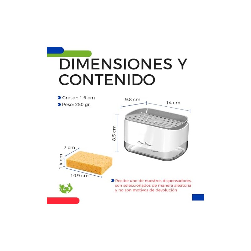 SC ACCESORIOS Dispensador De Jabón para Platos 2 En 1
