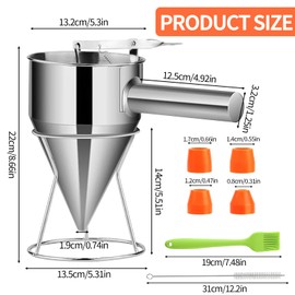 Dough Dispenser, Dough Scoop, 1.2 L Stainless Steel Pancake Dough Dispenser with Stand, Cleaning Brush and Oil Brush