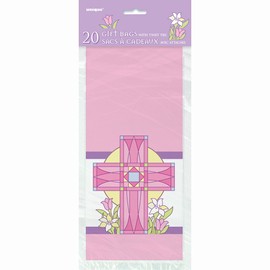 Pink Sacred Cross Religious Cellophane Bags, 20ct
