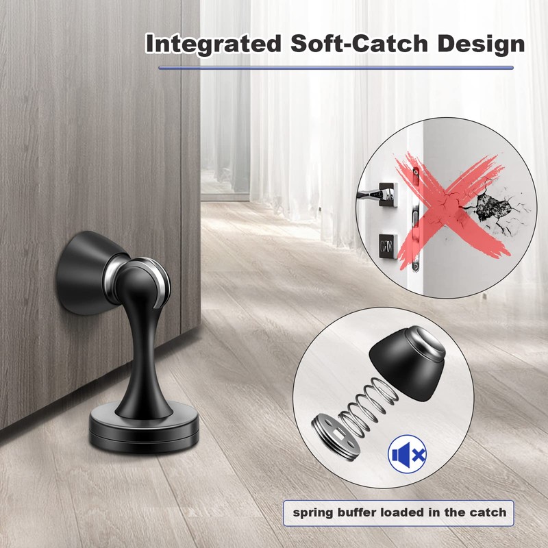 8 Pack Magnetic Door Stops, Black Door Stops, Wall Floor