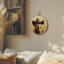 iEFEY Western Cowboy Golden Retriever Wall Decor, Retro Western Golden Retriever Hanging Framed Canvas Wall Art, Vintage Southwestern Country Dog Decorations for Home Bedroom Living Room, 10"x10"