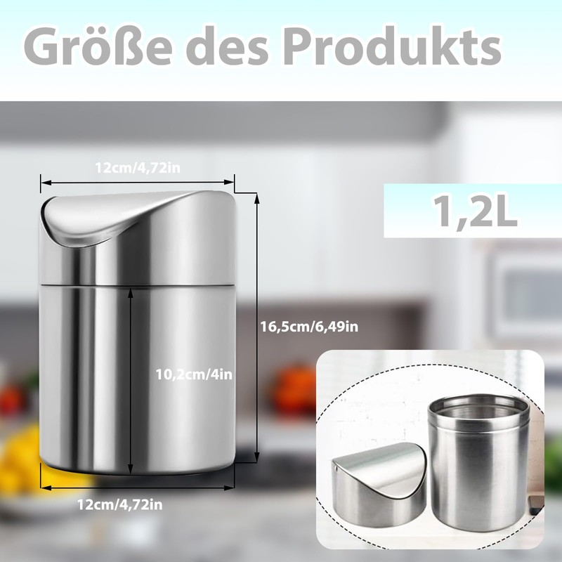 Table Rubbish Bin with Lid, Mini Stainless Steel Table Waste