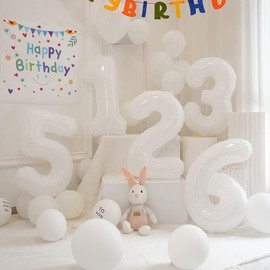 Number Balloons 32" White Birthday Balloons, Number 40 Foil Balloons, Birthday Happy Birthday Decoration, Wedding, Anniversary (40, White)