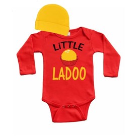 Indian Newborn gift, Little Ladoo hindu baby gift set, Long Sleeve Baby Bodysuit and cap (Red, 12-18 Months)