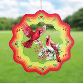 3D Cardinal Wind Chime, 12 Inch Cardinal Wind Spinners 3D Rotating Wind Chimes Cardinal Bird Wind Chimes Metal Wind Chime Cardinal Gifts for Patio Garden Yard Window Decoration