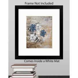 Brown Beige Blue Home Decor Modern Rustic Flowers Photography Photo 8x10 with 11x14 mat Wall Art (8x10 with 11x14 mat)