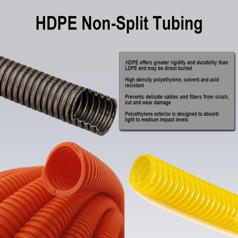 Flexible Polyethylene HDPE Non-Split Corrugated Wire Loom Tubing (Black, 1-1/2"