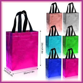 Pack of 6 Colourful Gift Bags, Medium 20 x 10 x 25 cm Reusable Tote Bags with Handles, Shiny Shopping Bags, Stylish Gift Bags for Birthday, Wedding, Celebration, Party, Christmas