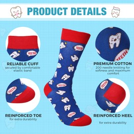 Vicenpal 8 pares de calcetines dentales para mujer, divertido regalo de asistente dental, calcetines novedosos con patrón de dientes, calcetines de tripulación lindo regalo de dentista a granel para enfermeras profesores, 6-12, (Classic Color)