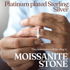 HALUKAKAH Men's Moissanite Tennis Ring D Color 1.5 ct Total,Platinum Plated Sterling Silver,1.5 Carats Lab Grown Diamond,Size 9,Timeless Present for Husband,Boyfriend,Birthday,Anniversary,Wedding