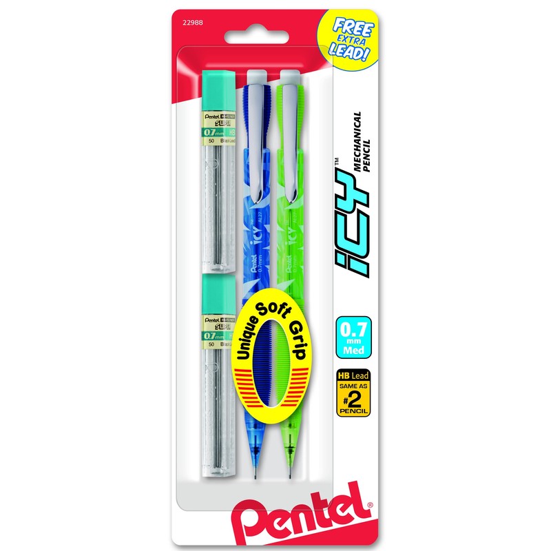 Pentel ICY Automatic Pencil with Lead, 0.7 mm, Assorted Barrels,