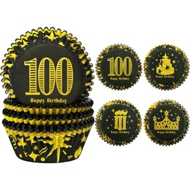 Gcardist 100th Birthday Cupcake Liners Pack of 200 Muffin Liners 4 Designs Birthday Cupcake Papers Baking Cups for Birthday Party (Standard Size)