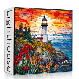 Stained Glass Lighthouse Puzzles for Adults 1000 Piece, Mosaic Beach Puzzle Hard, Impossible Difficult Challenging Puzzles, Lighthouse Scenic Jigsaw Puzzles