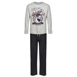 Label Cutters Mens Pyjamas Barber Shop Long Sleeve Long Night WEAR Set S M L XL XXL XXXL (Barber Shop - L) Grey