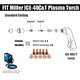 204325 Tips 192047 Electrodes Fit Hobart AirForce 625 Miller Spectrum 625 ICE40 C/T Plasma Cutting Torch Consumables