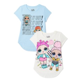 L.O.L. Surprise! Girls 2-Pack Bundle Set Glitterati, Sk8ter Dolls T-Shirt, Light Blue/Ivory, 10-12 US