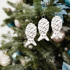 Wicker Rattan Balls Wicker Balls Wedding Party Christmas Decoration Christmas Tree Baubles for Wedding, Party, Birthday (3 x Fish S)