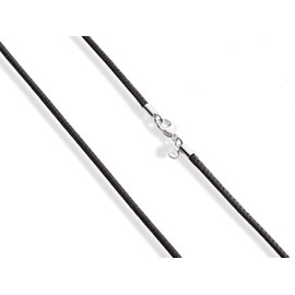 Miabella Genuine 2mm Black or Brown Italian Leather Cord Chain Necklace for Men Women with 925 Sterling Silver Clasp Made in Italy (Black, 22)