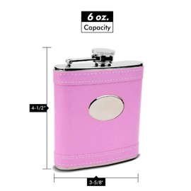 Faux Leather Hip Flask Holding 6 oz - Pocket Size, Stainless Steel, Rustproof, Screw-On Cap - Pink Finish Perfect for Engraving - Gift Box Included