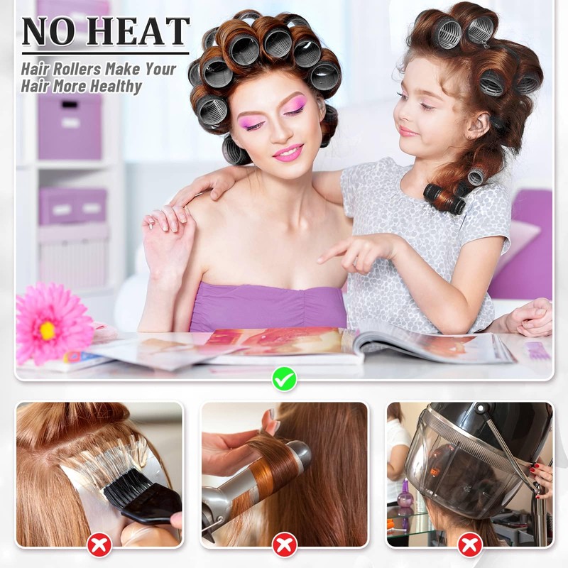 Big Self-Grip Hair Curlers Rollers with Stainless Steel Duckbill Clips