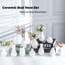 Tenforie White Bud Vases Set of 12, Small Ceramic Vase in Bulk, Mini Pottery Vases for Pampas Grass Clay Vase for Wedding Table Centerpieces Decoration Modern Boho Rustic Home Decor DIY Gift