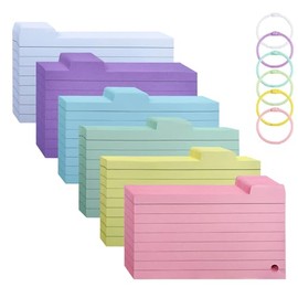 Lifuncren 300PCS Ruled Lined Index Cards, 3x5 Inches Blank Flash Cards with 6 Metal Binder Rings, Hole Punched Flashcards, Assorted Colored Cue Cards, Study Notecards for School Office Home (001)