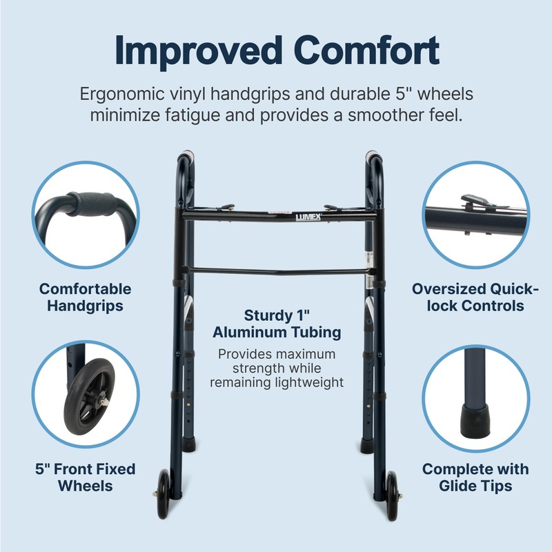 Lumex ColorSelect Walkers for Seniors, Rolling & Folding Adult Walker
