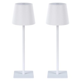 LUTEC 2 Pack Cordless Table Lamp,6000mAh Rechargeable Battery Operated Desk Lamp,Two Adjustable Heights,Waterproof, Touch Control & 3 Color Stepless Dimming for Restaurant/Bedroom/Bars/Outdoor (White)