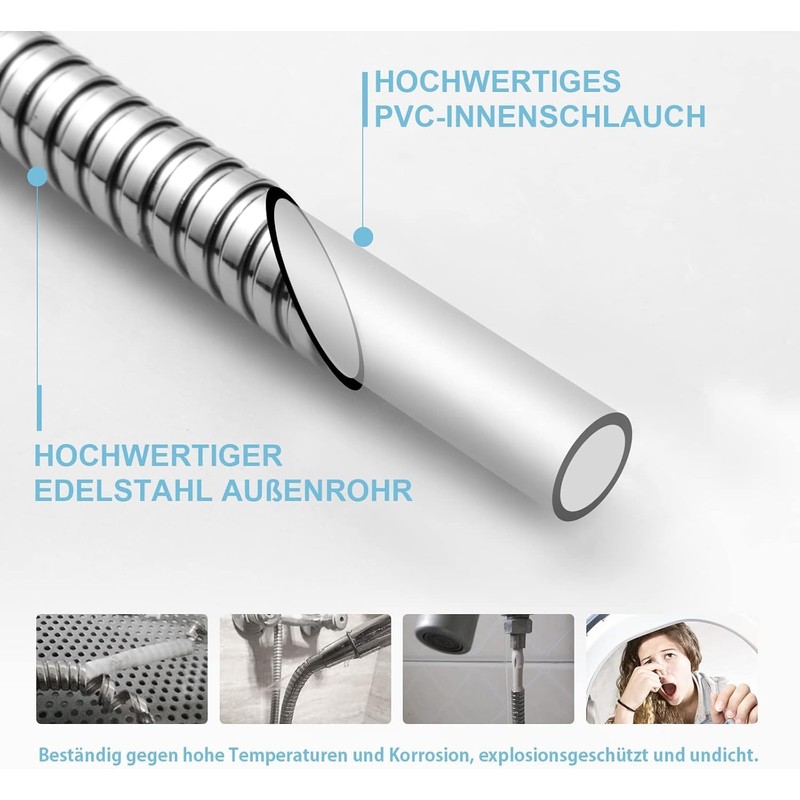 OFFO Stainless Steel Shower Hose with Twist Protection, 1.6 m