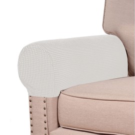 Stretch Armrest Covers (Set of 2) – Anti-Slip Spandex Jacquard Furniture Protectors for Chairs, Sofas & Recliners – Washable & Durable Slipcovers (Ivory)