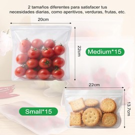 30 Bolsas Reutilizables para Alimentos,Bolsas de Silicona para Alimentos,Bolsas Herméticas para Alimentos,Sin BPA,Bolsas de Almacenamiento Reutilizables,Ideal para Sándwich,Carne, Verduras, Frutas,Etc