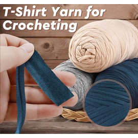 T-Shirt Yarn for Crocheting, 200 m Knitting Yarn Fabric, 600 g Macrame Yarn Tape Yarn for Knitting, Macrame, Weaving, Gift Ribbon, Bag Basket, Home Decor (Sapphire Blue)