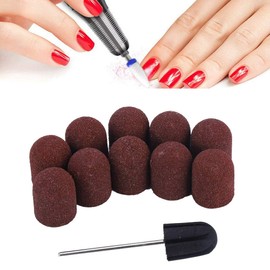 DEWIN 1 Cap Carrier + 10 Sanding Caps Set, Nail Grinding Head, Nail Dedicated Head Grinding Head Drill Polisher Sand for Cuticle Removal, Manicure and Pedicure (13 x 19)