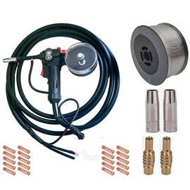 WYDDDARY Aluminum Spool Gun Fit Miller 210 Spoolmate 3035 with 16ft (5 m) Cable Lead, 10pcs 1mm Conductive Nozzles, 10pcs 0.8mm Conductive Nozzles, 2 Link Rods, 2 Protective Nozzles