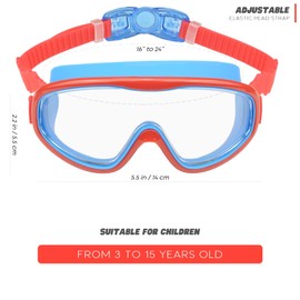 KAILIMENG 2 Pack Kids Swim Goggles, Clear Wide View No-Leak Anti-Fog UV Protection Swimming Glasses with Nose Clip Earplugs for Toddlers Youth Child 3-15 Years Old (Red Blue & Green, 2 Pack)