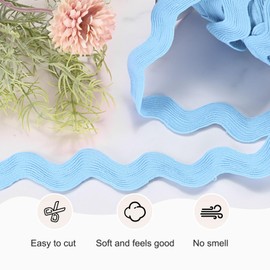 M METERXITY 1-Roll Rick Rack Trim, 10 Yard 20mm / 0.8 Inch Wave Bending Fringe Trimming Ribbon for Sewing/DIY Crafts/Clothes/Decoration, Polyester RIC Rac Trim [Sky Blue]
